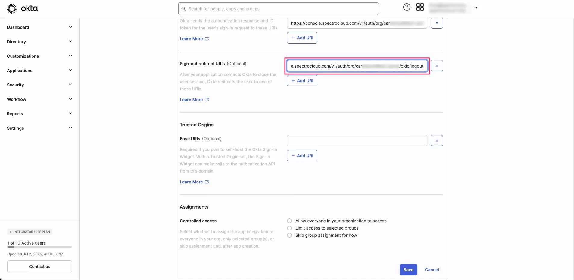 Paste Logout URI