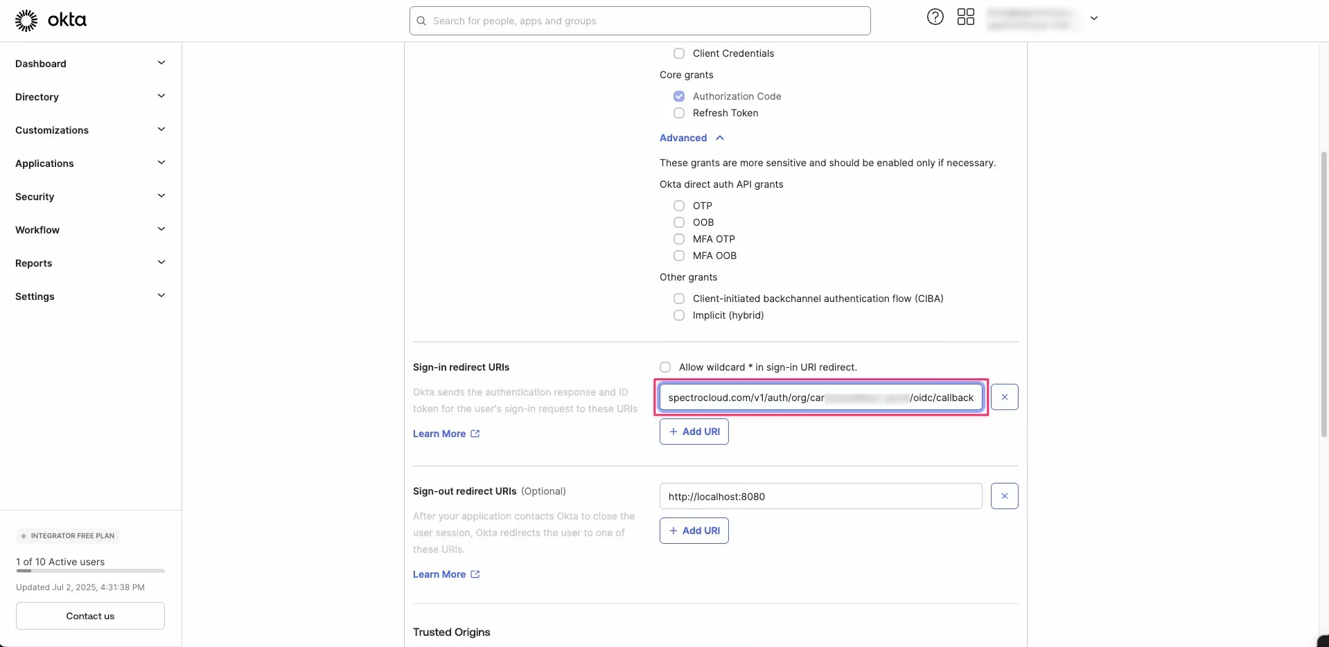 Paste Redirect URI