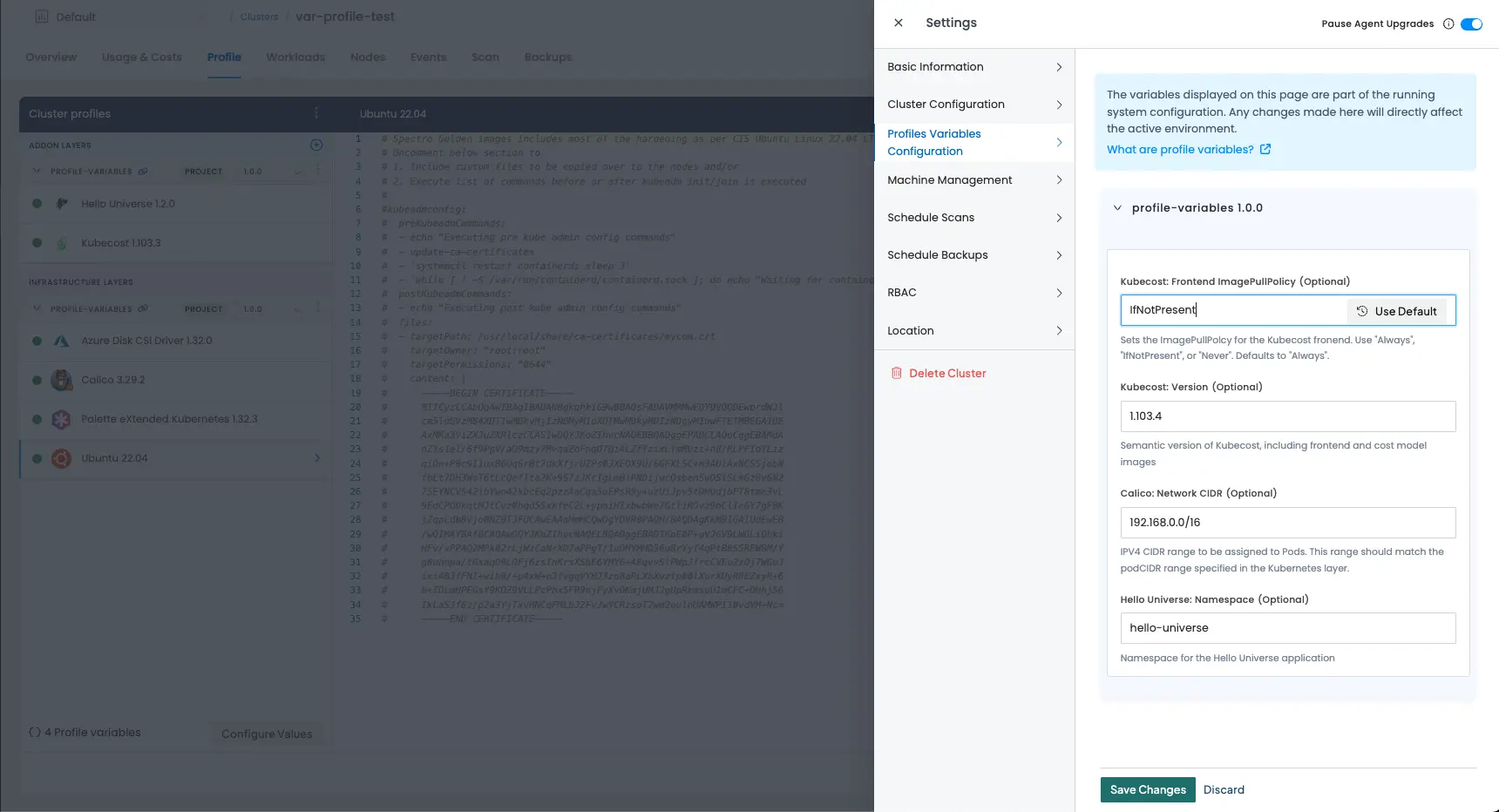 Overwriting existing cluster profile variables without modifying cluster profile